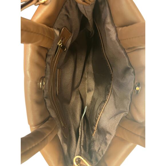 AQUA Brown Faux Leather Polyurethane Puffer Quilted Crossbody Tote Bag - Picture 4 of 4